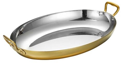 Acier Inoxydable Oval Spanish Paella Pan,Oval Seafood Lobster Plate Non Stick Uncoated Saucepan Soup Hot Pot Stockpot With Dual Handle for Home Cooking Cookware Kitc gold-40cm