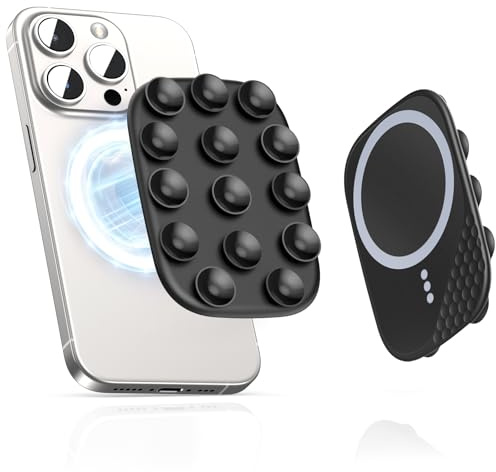 smofish Silikon Handy Saugnapf Halterung, Magnet Handyhalterung mit MagSafe Kompatibel mit iPhone und Android, Magnetische Handyhalterung für Dusche, TikTok Ersteller, Videos und Selfies, Schwarz