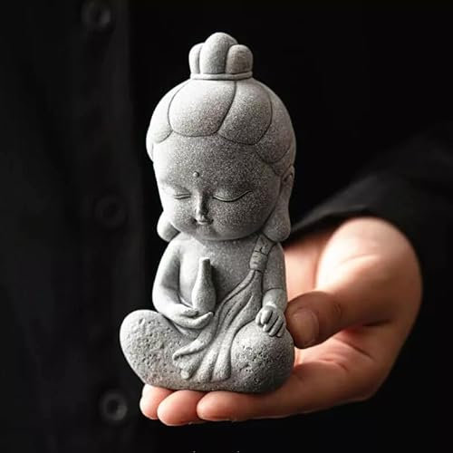 11,9 cm Skulptur Geschenke GuanYin Ornament Einfache Home Outdoor Statue Kies Beten Garten Dekoration Grau Handwerk Guan Yin Statue Handgemachte Stein Kwan Yin Buddha Meditierende Zen Decor Figur