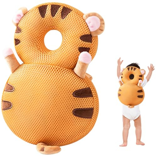 Grtheenumb Baby Kopfschutz -Rucksack, Babykopfschutz, atmungsaktive Stoffköpfe -Schutzrucksack mit einstellbarem Schockdämpfungskopfschutz für Babys, Tiger, Tiger