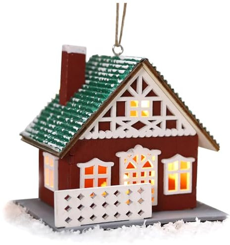 LED Weihnachtsdorf Häuser Kraeoke Holz Weihnachtshaus Beleuchtet Deko Aufhängbar Christmas Village Mini Weihnachtsdeko für Weihnachtsbäume, Fenster, Tisch (A)
