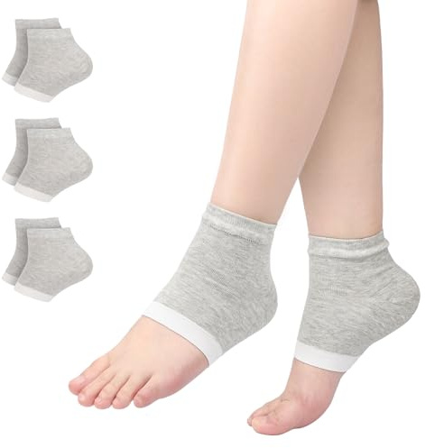 Segbeauty Fersensocken, 3 Paar Gel Fersen Socken, Ferse Offene Zehensocken, Weich und Durchlüftet, Frauen Männer Spa Fußpflege Socken für Trockene Rissige Haut (Hellgrau)