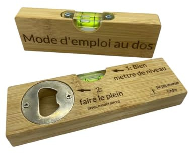 Livella a bolla, apribottiglie in bambù con incisione istruzioni per l'uso sul retro, 15 x 4,5 cm, idea regalo uomo, regalo di Natale, regalo di compleanno, fai da te, umorismo