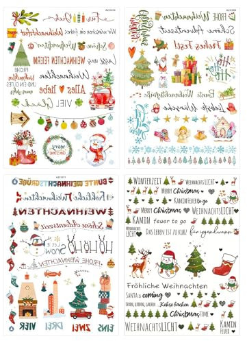 Dmnnlp 4 Stück Kerzen Tattoo Weihnachten, Kerzen Aufkleber Weihnachten, Wasserschiebefolie Kerzen, Kerzentattoos Weihnachten für Kerze Tasse DIY Geschenk und Kerzen Dekorieren