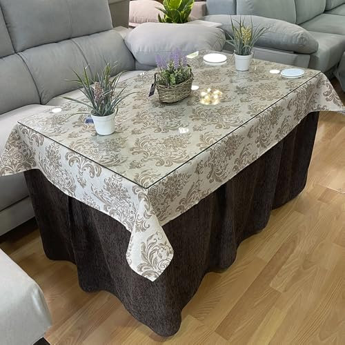 Ropa Chenilla de Mesa Camilla Rectangular (Chocolate) con 8 Pliegues - Incluye tapete especial impermeable de diseño - Varias medidas - Falda Mesa Camilla, Ropa Chenilla (110 x 70 cm (72 cm de Alto))