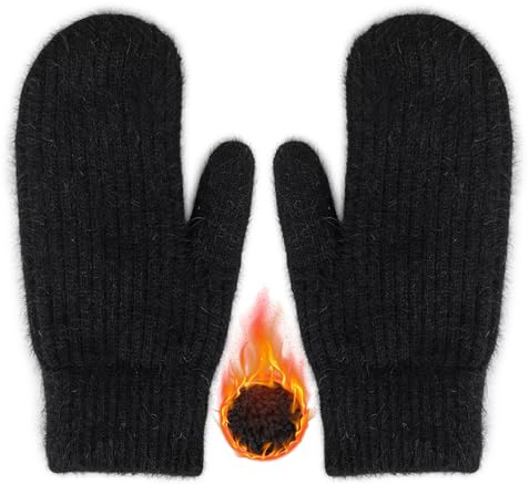Moufles d'hiver chaudes pour femme – Gants tricotés extensibles pour temps froid avec doublure épaisse S/M, Noir 2, Medium