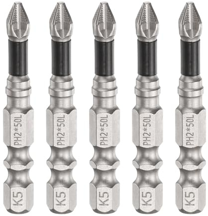 sourcing map 5pcs Impact Phillips Screwdriver Bit PH2 (#2) Anti Slip Tip 1/4 Hex Shank 2 (50mm) Long Magnetic Cross Screw Driver Industrial Power Drill Bits for Remove Fastening Screws