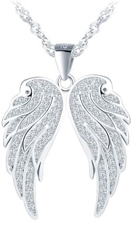 MOOFUN Collier avec pendentif ailes d'ange avec zircon, collier pour femme et fille, en argent 925, chaînes pour femme, maman, femme, petite amie, fille, collier amulette, bijou fantaisie, cadeau
