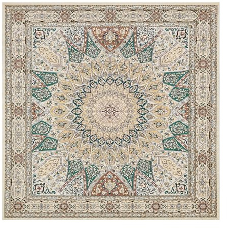 ARUGYTEI Teppich, Vintage Traditionelles Design Smaragdgrün, Braun Gelb Beige,Dark Green,120 x 120 cm, Kurzflor Teppiche Modern Design für Wohnzimmer, Schlafzimmer, Esszimmer oder Zimmer,