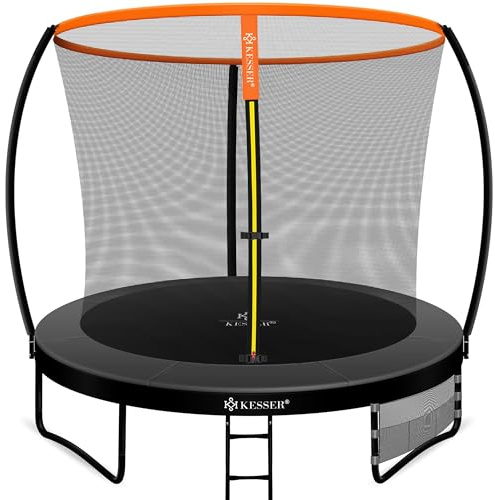 KESSER Trampoline de jardin Ø 244 cm | Certifié TÜV Rheinland GS | Trampoline de jardin pour enfants jusqu'à 150 kg | Kit complet avec filet de sécurité, échelle, protection des bords, sac latéral et