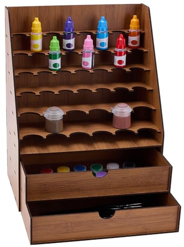 PH PandaHall 42 Holes Wooden Paint Rack Organizer, Tabletop Paint Holder Storage Stand Pigment Ink Bottle Storage Display Hobby with 2 Cabinets for Miniature Paints Art Craft Tool Rack