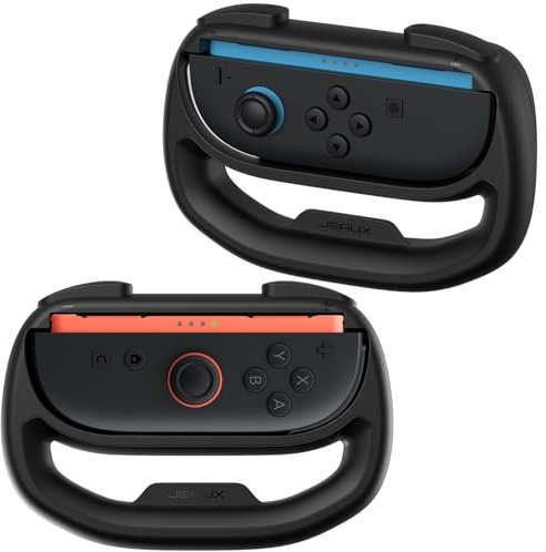 JSAUX Steering Wheels for Nintendo Switch 2 JoyCon Controller, Compatible with Mario Kart 9/8 Deluxe, Realistic Racing Experience with Comfortable Grip, Switch 2 JoyCon Controller Accessories–2X Black