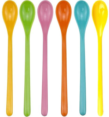 YFelomatric 6 cucchiai in plastica, colorati e lunghi, riutilizzabili, cucchiaini da caffè, cucchiaio per marmellata, cucchiaio lungo con manico