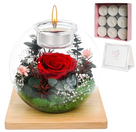 Queltrix Rose Eternelle, Fleur Eternelle avec Cloche en Verre, Cadeau Anniversaire Femme Romantique, Coffret Cadeau pour La FêTe des MèRes, NoëL,Thanksgiving,La Saint-Valentin