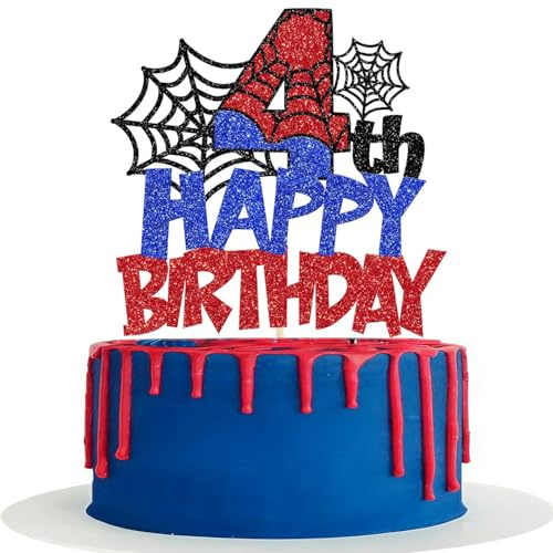 Decoracion Tarta Cumpleaños 4 años, Decoracion para Tartas Infantiles, Araña Decoraciones Pasteles, Cumpleaño Pastel Decoración, Cake Topper 4 Años, Decorar Tartas de Cumpleaños