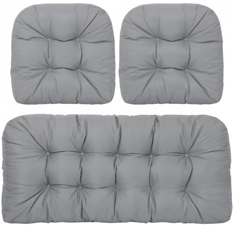 PIPOEI Juego de 3 Cojines de Mimbre para Silla, tapete de Repuesto para Banco de Exterior, Juego de Almohadillas para Silla con 2 Cojines en Forma de U para Muebles de Patio, sofá o sillones. Grey