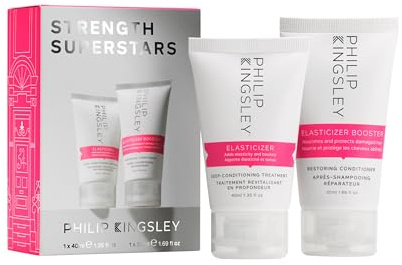 Philip Kingsley | Strength Superstars Gift Set | Elasticizer & Elasticizer Booster | Hair Treatment Duo to Hydrate, Strengthen & Add Shine | 40ml & 50ml