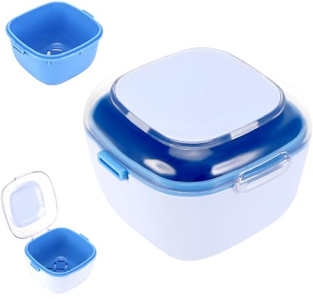 Zikenis Boîte de Dentier avec Passoire,Etui pour Dentier avec Couvercle | Boîte de Rangement pour Prothèses,Boite Appareil Dentaire,pour Trempage Nettoyage Stockage(Bleu)