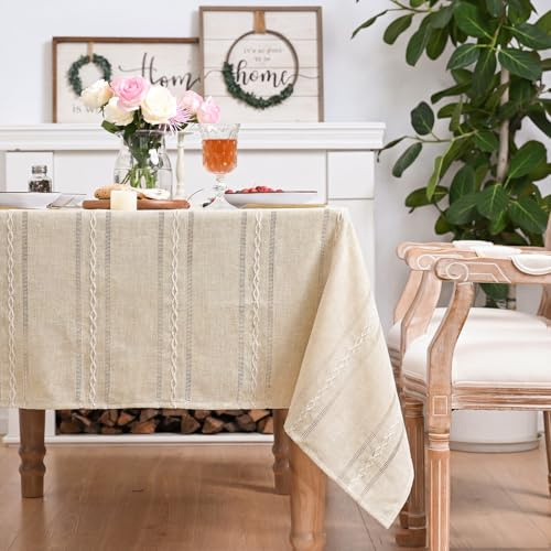 Artoid Mode Boho Beige Baumwollmischung Tischdecke Rechteckig 140x220 cm, Landhausstil Abwaschbar Tischwäsche Küche Urlaub Party Dekor
