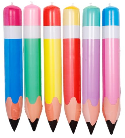 VICASKY 6 piezas de accesorios inflables para lápices, material de PVC, decoración de aula, accesorios de fiesta, recuerdos de fiesta escolar, globos de lápiz para el regreso a la escuela