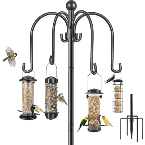 Vogelfutterspender zum Aufhängen, 224 cm, extra hoch, Vogelfutterstation, Ständer, robuste Futterstangen und Aufhänger, freistehend, für den Garten, Outdoor, Schäferhaken, Ganoven