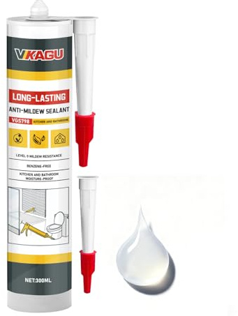 VGS 798 Professional Silicone Sealant Caulk 10.15 Oz Tube for Kitchens & Bathrooms, White, 100% Waterproof Silicone Sealant, Shrink-Resistant & Crack-Resistant