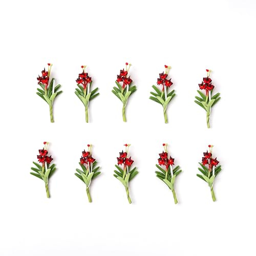 ablossom Set of 10 Red Orchid Miniature Handmade Clay – Japanese Polymer Clay Flowers – Realistic Faux Rose Buds 2.4” Tall – Tiny Floral Décor for Crafts, Gifts & Displays (Red Orchid)