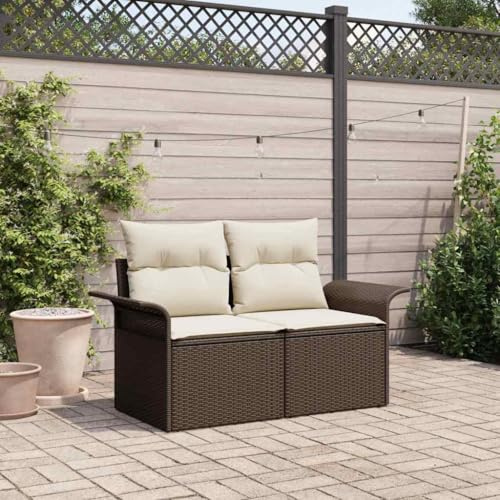 QJBSAVVA Gartensofa 2-Sitzer 141x62x69 cm Poly-Rattan Braun Modernes Design Robustes Outdoor Sofa Gartenlounge Balkon Couch für kleinen Balkon Terrasse