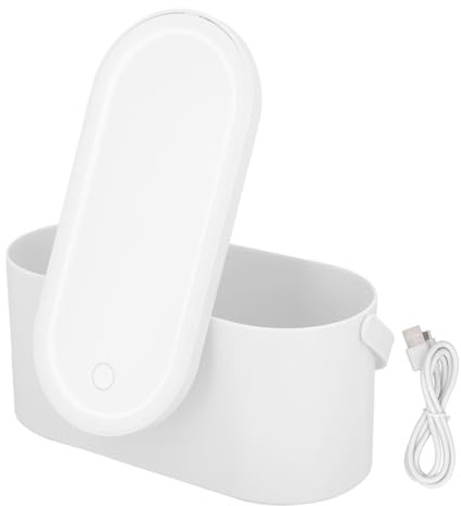 Étui de Maquillage Portable, Organisateur de lumière LED à intensité avec Couvercle Miroir Rotatif pour Chambre à Coucher de Voyage (Blanche)