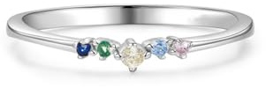 Stfery Platin Ring für Damen, Stapelring mit Bunte Steine Echt Goldschmuck Gr.53 (16.9)