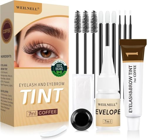 Eyelash & Eyebrow Tint Kit, Professional Instant Lash & Brow Dye Kit, Easy to Use with Natural Results, Eye Lash & Eye Brow Set DIY Hair Dyeing for Beginner Salon Beauty 7ml (Coffee-3)