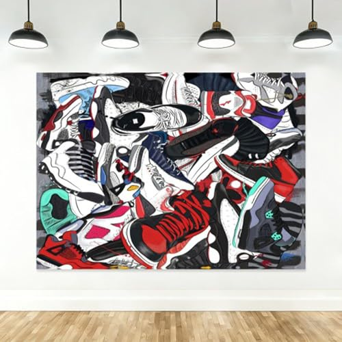 Sneaker Backdrop for Party Birthday Decorations, Sneaker Ball Photography Background, Wall Decorations Photo Props 5x6.7 ft