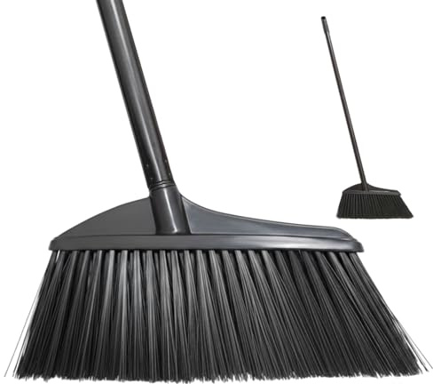 Primero Basics Black Broom for Floor Cleaning, 35 Heavy Duty Iron Handle Angled Broom with Stiff Bristles, Manual Sweeper for Kitchen, Apartment, RV, Small Spaces, Indoor Outdoor Use, 1 Pack