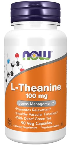 NOW Foods Supplements, L-Theanine 100 mg with Decaf Green Tea, Stress Management*, 90 Veg Capsules