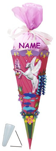 BASTELSET - Schultüte - Einhorn 85 cm incl. Namen - mit/ohne Kunststoff Spitze - Zuckertüte Nestler - ALLE Größen - 6 eckig Mädchen Pferde Blumen - Einhörne..
