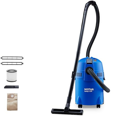 Nilfisk Buddy II 18L T Nass Trockensauger mit Steckdose - Staubsauger für Werkstatt, Haus, Garten und Auto (1200 W)