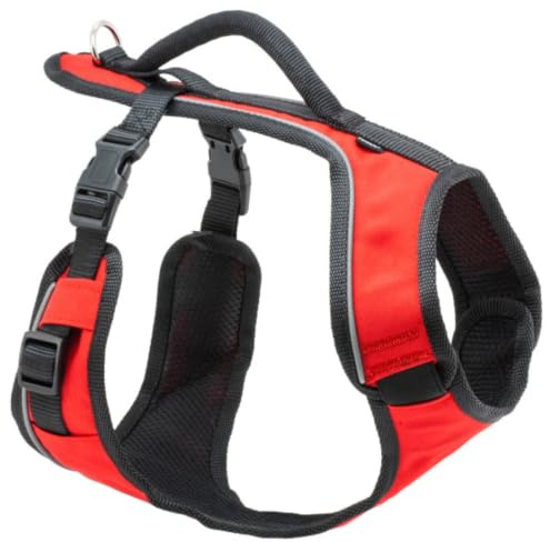 PetSafe EasySport Hundegeschirr - Strapazierfähiges, gepolstertes Material, Verstellbarer Halsausschnitt, Befestigung für Leine hinten & Reflektierend - S - Rot