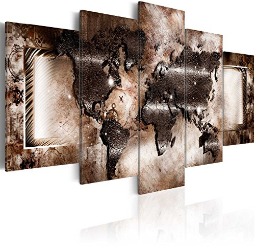 B&D XXL - Leinwandbild Landkarte Kontinente, 200x100 cm, 5-teilig, modern | Hochwertige Leinwand, sofort aufhängbar, ideal fürs Wohn- oder Schlafzimmer, wasserfest und lichtecht, langlebig, stilvoll