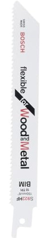 Bosch Accessories Bosch Professional 2 Stück Säbelsägeblatt S 922 HF Flexible for Wood and Metal (Länge 150 mm, Zubehör Säbelsäge) | für Holz mit harten Nägeln, Spanplatten, Länge 150 mm, Profi-Zubehör Säbelsäge