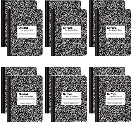 Oxford Composition Notebooks, School Supplies, Notebooks for School, College Ruled Paper, 9-3/4 x 7-1/2 Inches, School Comp Book, Black Marble Covers, 100 Lined Sheets, 12 per Pack (63796)