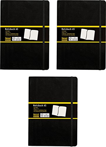 Idena 10054 - Notizbuch DIN A5, 192 Seiten, 80 g/m², blanko, schwarz (3er Pack)