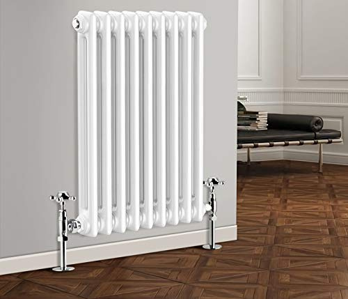 NRG 600x425 mm Traditional Gloss White Cast Iron Radiator Double Panel | Horizontal, Column Radiator, for Kitchen Bathroom Living Room, Central Heating, Wall Mounted, High Heat Output, Mild Steel