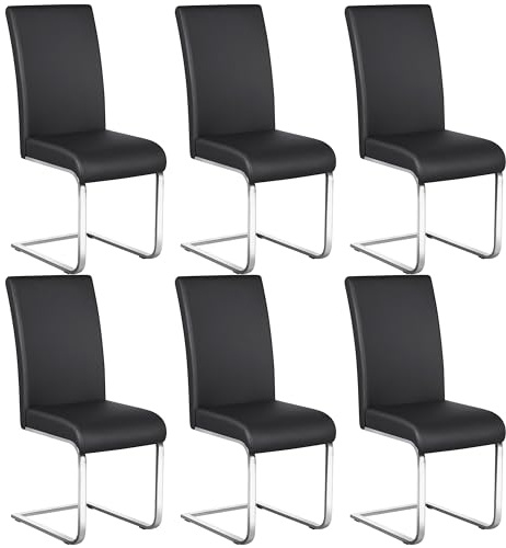 Yaheetech Chaise Salle à Manger Lot de 6 en Simili Cuir Fauteuil Rembourré Capacité 135 kg Chaise Hauteur Assise 50 cm Acier Chromé Noir