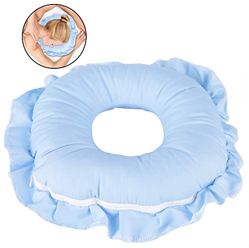 Semme SPA Massagekissen, Polyester Gesicht Relax Salon Pflege Höhlte Kissen Nickerchen Rest Kissen mit Atemloch(Blau)