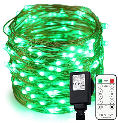 ER CHEN 20m LED Lichterkette, Grün 200 LEDs auf flexiblem Kupferdraht, IP44 Wasserdicht 8 Modi dimmbare Lichterketten mit Stecker und Fernbedienung Timer, Innen Außen Deko für Weihnachten Party