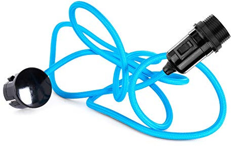 5m Textilkabel Pendellampe BLAU | Textilkabel mit Fassung & Schuko-Stecker | E27 Teilgewindemantel mit SCHALTER, Bakelit