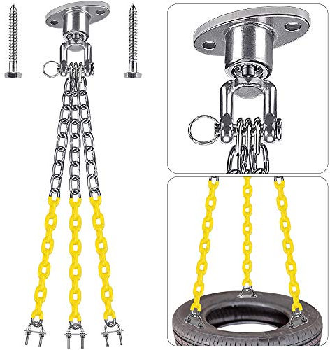 BeneLabel Robustes Schaukel-Set, 360° Schaukelaufhänger mit 3 Ketten, 3 U-Verbindungshaken und 2 Holzschrauben, für Reifenschaukel, Schwingkette, Sandsack, 317 kg Kapazität (Keine Reifen)