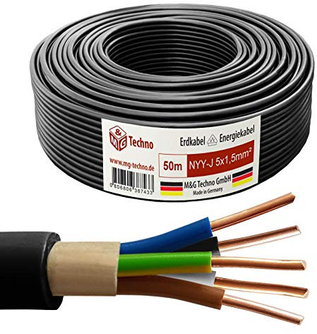 M&G Techno 50m NYY-J 5x1,5 mmІ Erdkabel Elektrokabel Beton und Freien Kupfer, schwarz, 10660