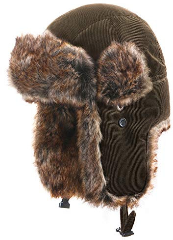 Insun Unisex Cord Fliegermütze Winddicht Trappermütze Warme Kunstfell Russische Mütze Winddicht Dunkelgrün XXL