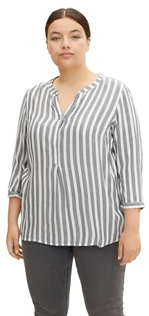 TOM TAILOR 1024917 Blouse Rayée Femme ,21395 - Offwhite Navy Vertical Stripe ,46 Grande taille